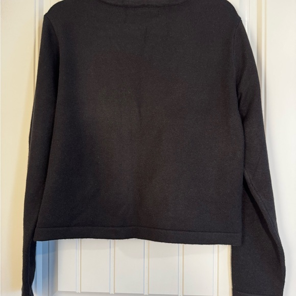 Black Crewneck Button Cardigan Sweater with Gold Buttons - Picture 5 of 6